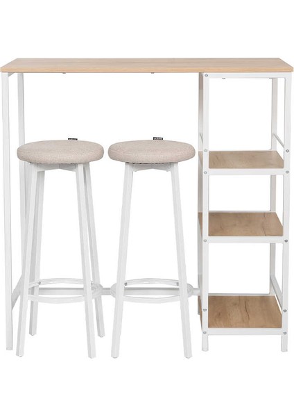 Step-Up 2 Tabureli Yüksek Ayaklı Raflı Mutfak Masa Takımı - Beyaz 100X50X100 fiyatları