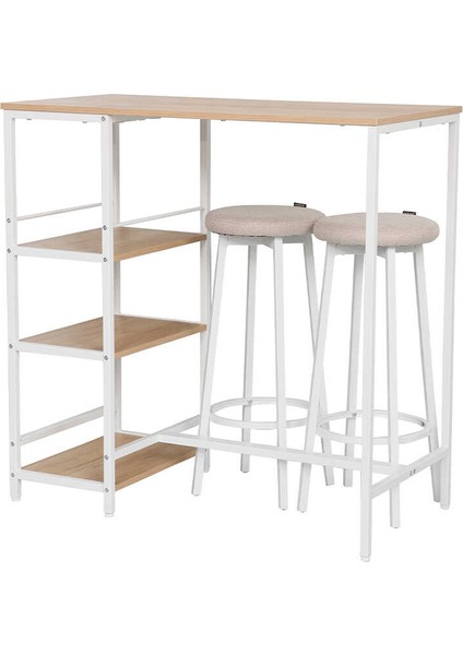 Step-Up 2 Tabureli Yüksek Ayaklı Raflı Mutfak Masa Takımı - Beyaz 100X50X100 modelleri