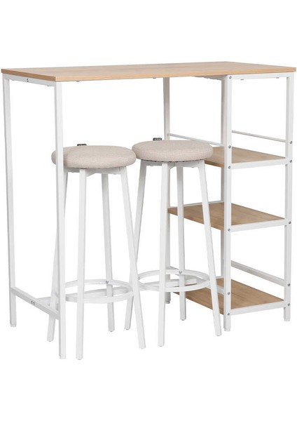 Step-Up 2 Tabureli Yüksek Ayaklı Raflı Mutfak Masa Takımı - Beyaz 100X50X100 fırsatları
