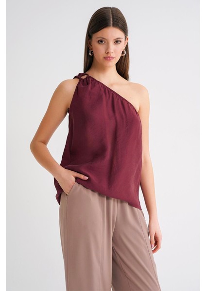 4665 Kadın Tek Omuz Askılı Bluz Bordo fiyatları