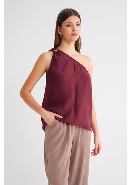 4665 Kadın Tek Omuz Askılı Bluz Bordo modelleri