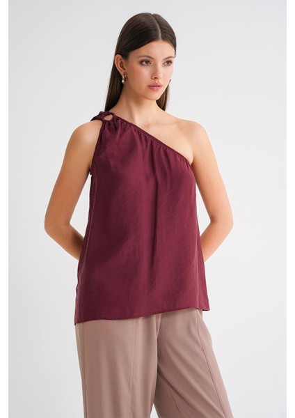 4665 Kadın Tek Omuz Askılı Bluz Bordo fırsatları
