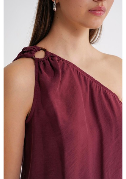 4665 Kadın Tek Omuz Askılı Bluz Bordo indirimleri