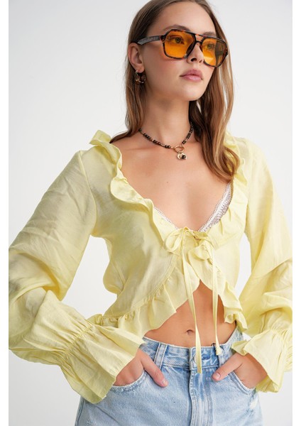 4712 Kadın Volanlı Modal Bolero Bluz Sarı modelleri
