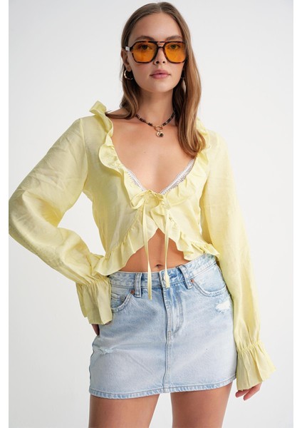 4712 Kadın Volanlı Modal Bolero Bluz Sarı fırsatları
