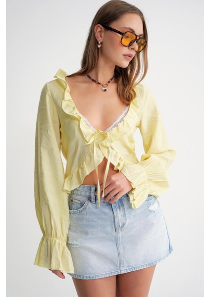 4712 Kadın Volanlı Modal Bolero Bluz Sarı indirimleri