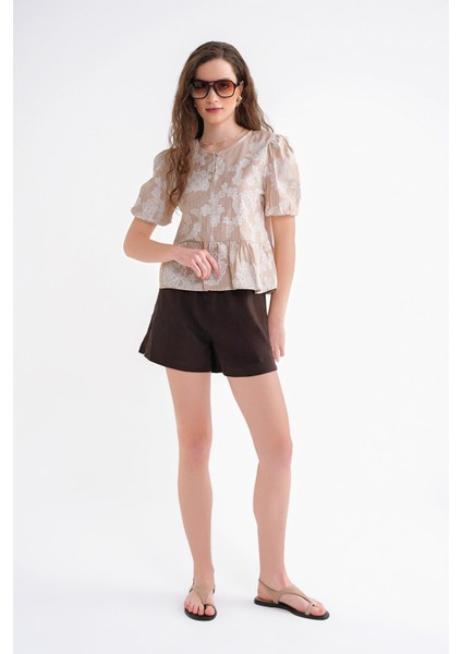 4701 Kadın Çiçek Baskılı Peplum Bluz Taş fiyatları