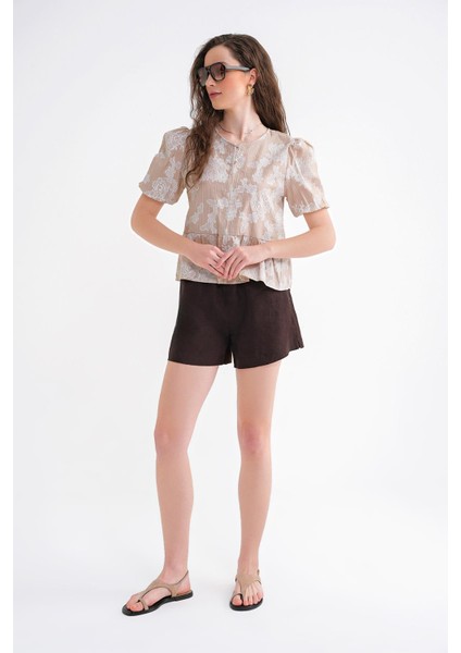 4701 Kadın Çiçek Baskılı Peplum Bluz Taş indirimleri