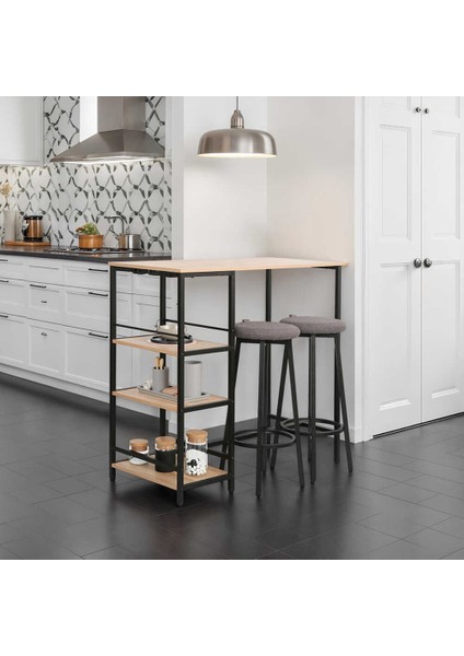 Step-Up 2 Tabureli Yüksek Ayaklı Raflı Yemek Masası Ceviz/siyah 100X50X100