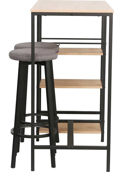 Step-Up 2 Tabureli Yüksek Ayaklı Raflı Yemek Masası Ceviz/siyah 100X50X100 fırsatları