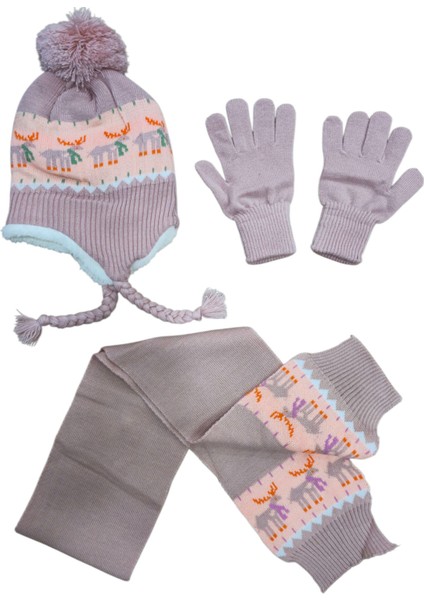 Kız Çocuk Bere, Atkı ve Eldiven 3’lü Kışlık Set (4-8 Yaş)
