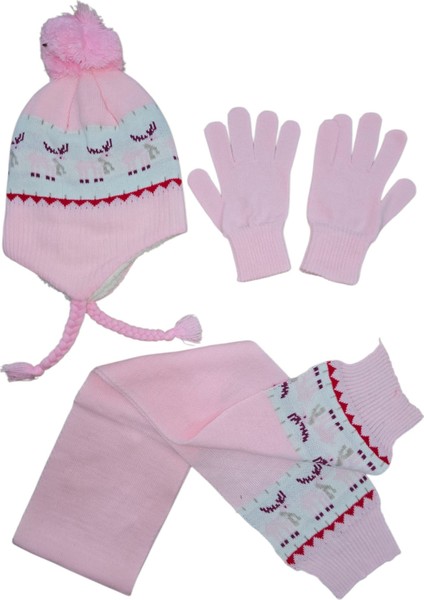 Kız Çocuk Bere, Atkı ve Eldiven 3’lü Kışlık Set (4-8 Yaş)