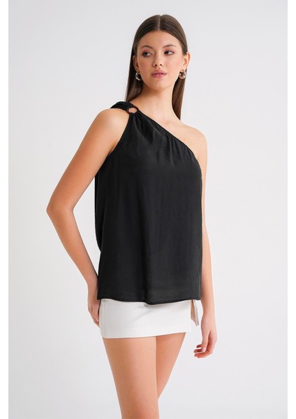 4665 Kadın Tek Omuz Askılı Bluz Siyah