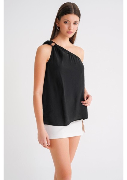 4665 Kadın Tek Omuz Askılı Bluz Siyah modelleri