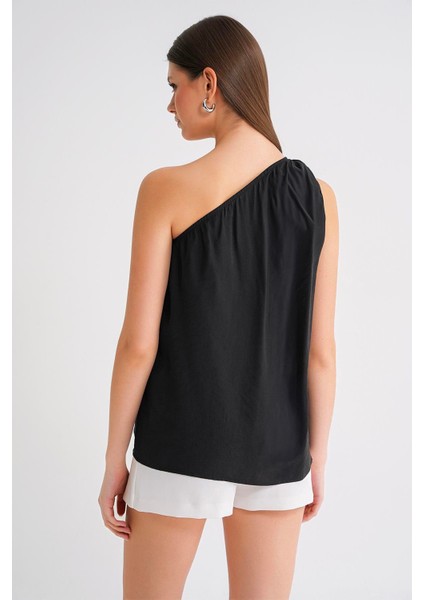 4665 Kadın Tek Omuz Askılı Bluz Siyah indirimleri