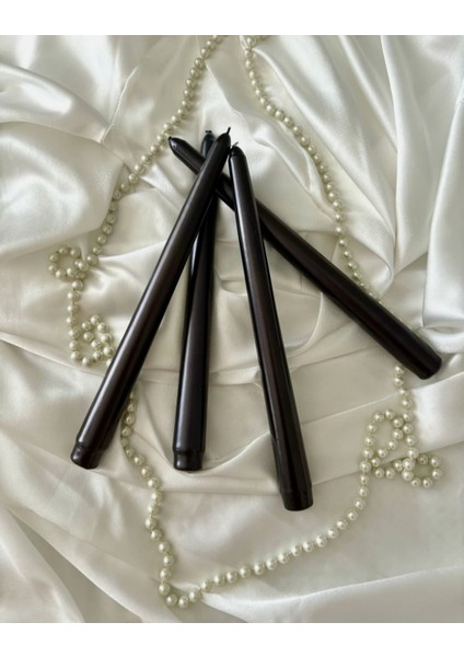 4'lü Siyah-Şamdan Mum-Konik Mum