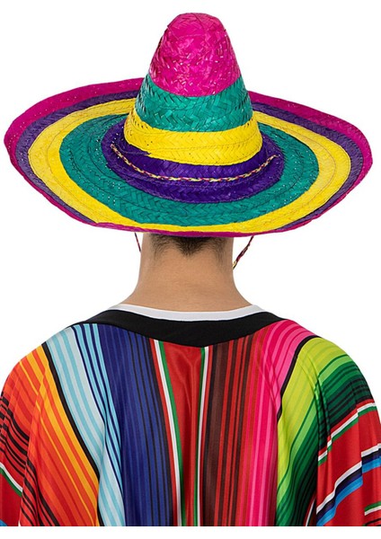 Sombrero Meksika Şapkası Renkli Örme Hasır Yetişkin Boy