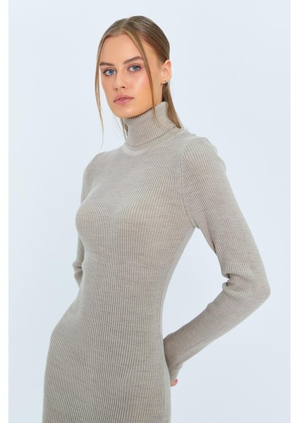 6889 Kadın Balıkçı Yırtmaçlı Uzun Triko Elbise Taş fiyatları