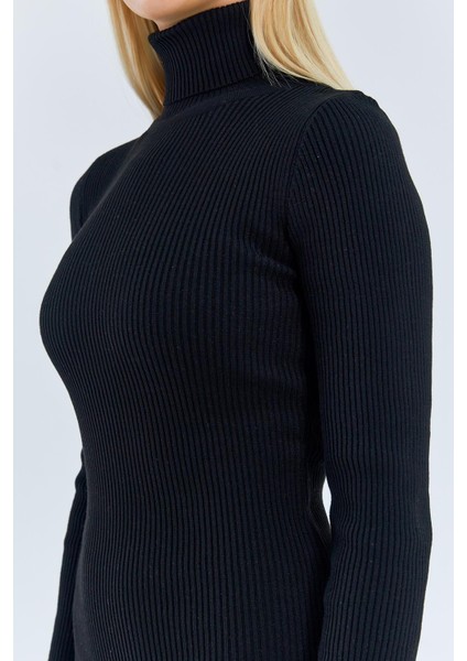 6889 Kadın Balıkçı Yırtmaçlı Uzun Triko Elbise Siyah fırsatları