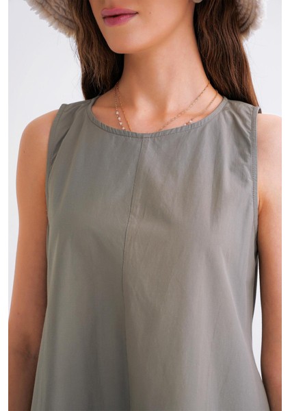 4690 Kadın Bisiklet Yaka Sıfır Kol Midi Paraşüt Elbise Haki fırsatları