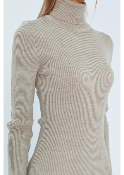 6889 Kadın Balıkçı Yırtmaçlı Uzun Triko Elbise Taş fırsatları