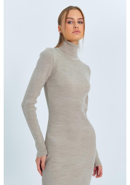 6889 Kadın Balıkçı Yırtmaçlı Uzun Triko Elbise Taş indirimleri