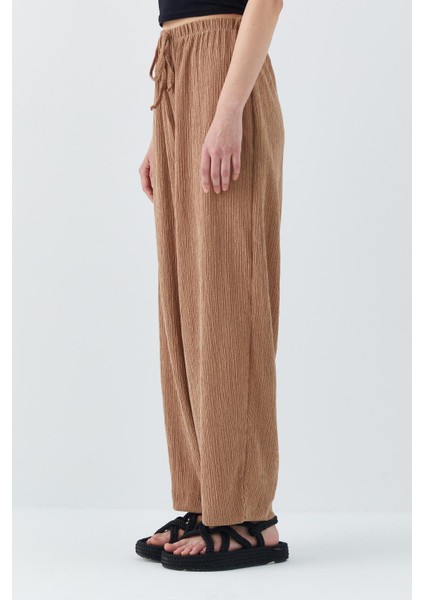 4584 Kadın Beli Lastikli Örme Şalvar Pantolon Vizon indirimleri