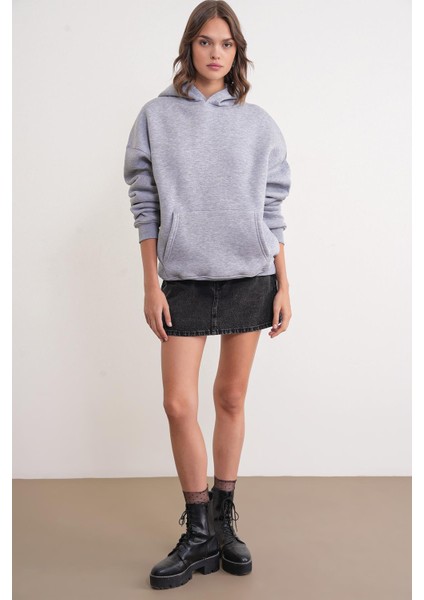 2022 Unisex 3iplik Basic Polarlı Kapüşonlu Sweatshirt Hoodie Gri fiyatları