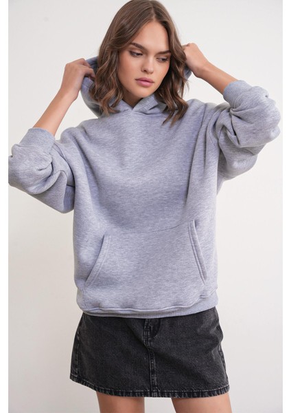 2022 Unisex 3iplik Basic Polarlı Kapüşonlu Sweatshirt Hoodie Gri fırsatları