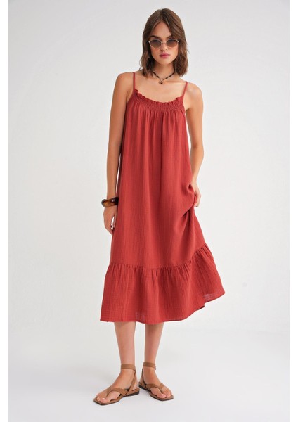 4740 Kadın Askılı Müslin Midi Elbise Kiremit fırsatları