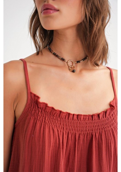 4740 Kadın Askılı Müslin Midi Elbise Kiremit indirimleri