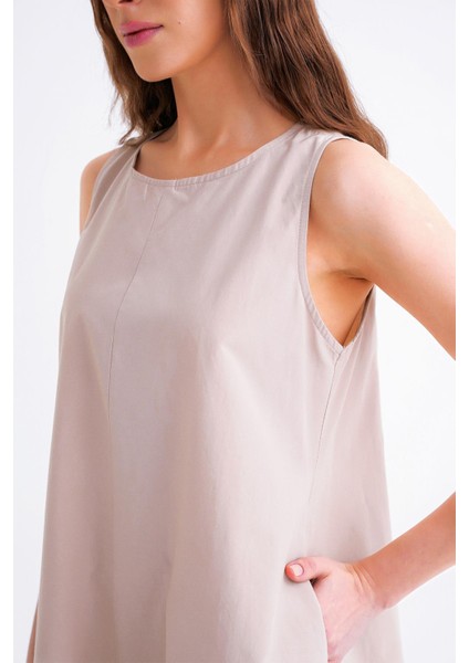 4690 Kadın Bisiklet Yaka Sıfır Kol Midi Paraşüt Elbise Taş indirimleri