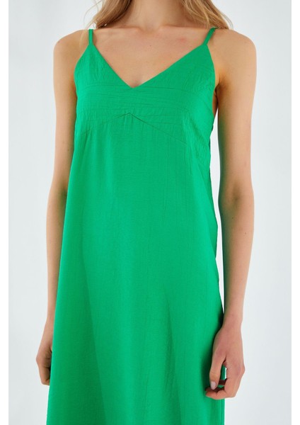 4252 Kadın Ip Askılı V Yaka Elbise Yeşil fırsatları