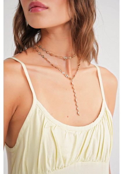 4742 Kadın Ip Askılı Büzgü Detaylı Midi Elbise Sarı indirimleri