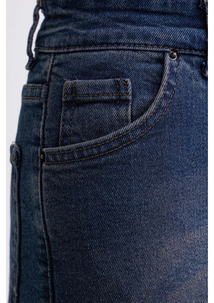 2007 Kadın Crop Ispanyol Paça Likralı Vintage Jean Pantolon Koyu Mavi indirimleri