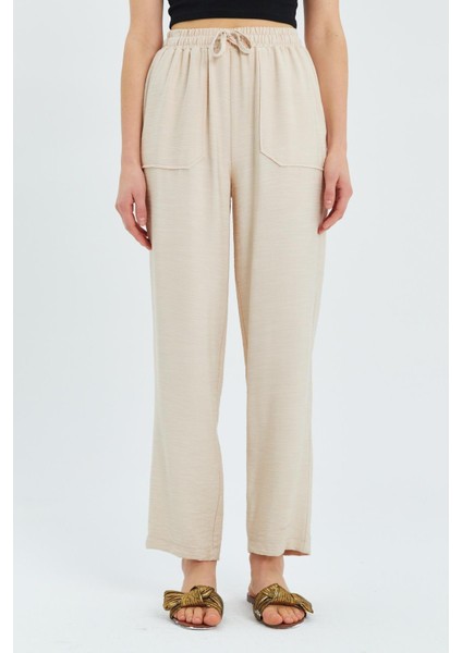 4617 Kadın Çift Cepli Dökümlü Pantolon Bej fırsatları