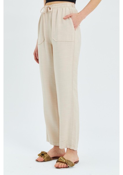4617 Kadın Çift Cepli Dökümlü Pantolon Bej indirimleri