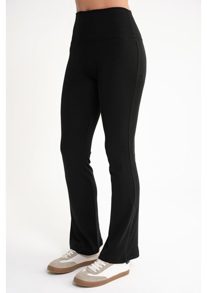 2016 Kadın Yüksek Bel Ispanyol Paça Örme Tayt Siyah indirimleri