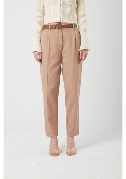 3657 Kadın Kemerli Havuç Pantolon Vizon fiyatları