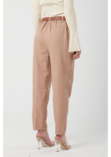 3657 Kadın Kemerli Havuç Pantolon Vizon indirimleri