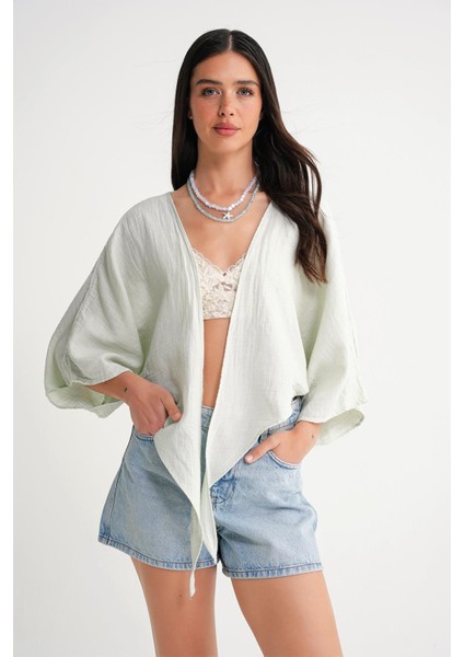 4723 Kadın Önü Bağlamalı Bolero Bluz Adaçayı