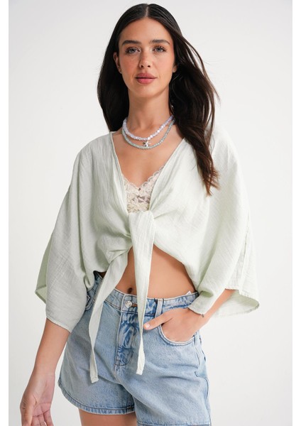 4723 Kadın Önü Bağlamalı Bolero Bluz Adaçayı fiyatları