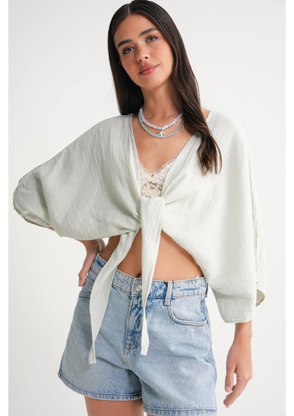 4723 Kadın Önü Bağlamalı Bolero Bluz Adaçayı fırsatları