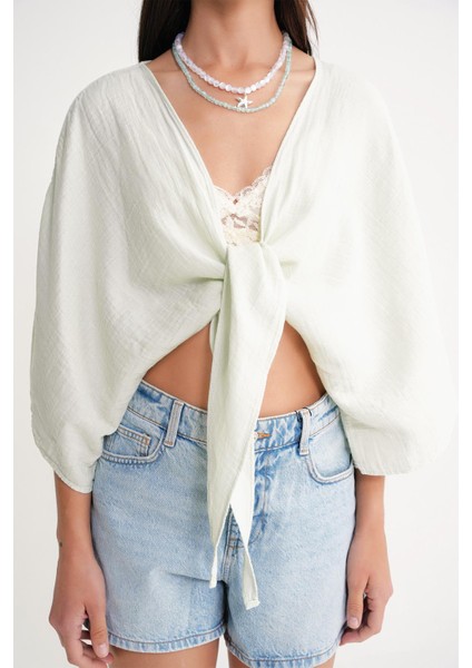 4723 Kadın Önü Bağlamalı Bolero Bluz Adaçayı indirimleri