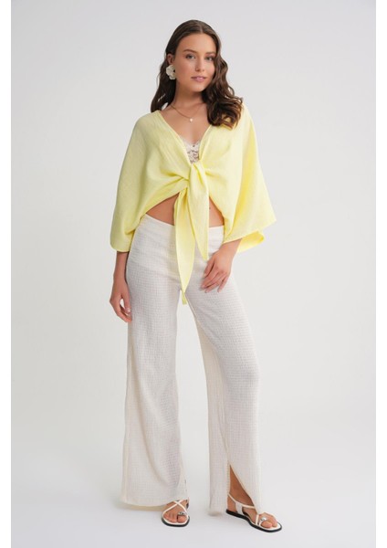 4723 Kadın Önü Bağlamalı Bolero Bluz Sarı fiyatları