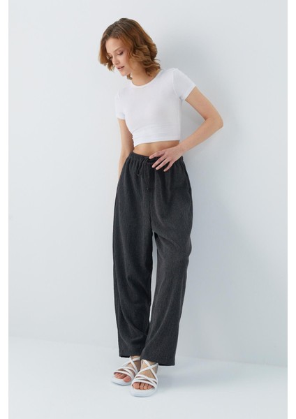 4584 Kadın Beli Lastikli Örme Şalvar Pantolon Antrasit modelleri