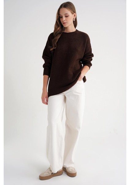 6949 Kadın Bisiklet Yaka Ince Örgülü Triko Kazak Kahve fiyatları