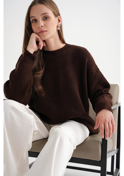 6949 Kadın Bisiklet Yaka Ince Örgülü Triko Kazak Kahve fırsatları