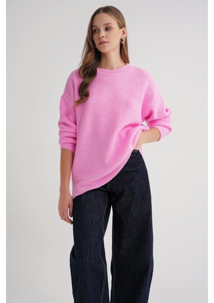 6949 Kadın Bisiklet Yaka Ince Örgülü Triko Kazak Pembe modelleri