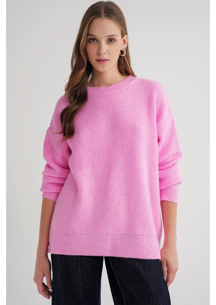 6949 Kadın Bisiklet Yaka Ince Örgülü Triko Kazak Pembe fırsatları